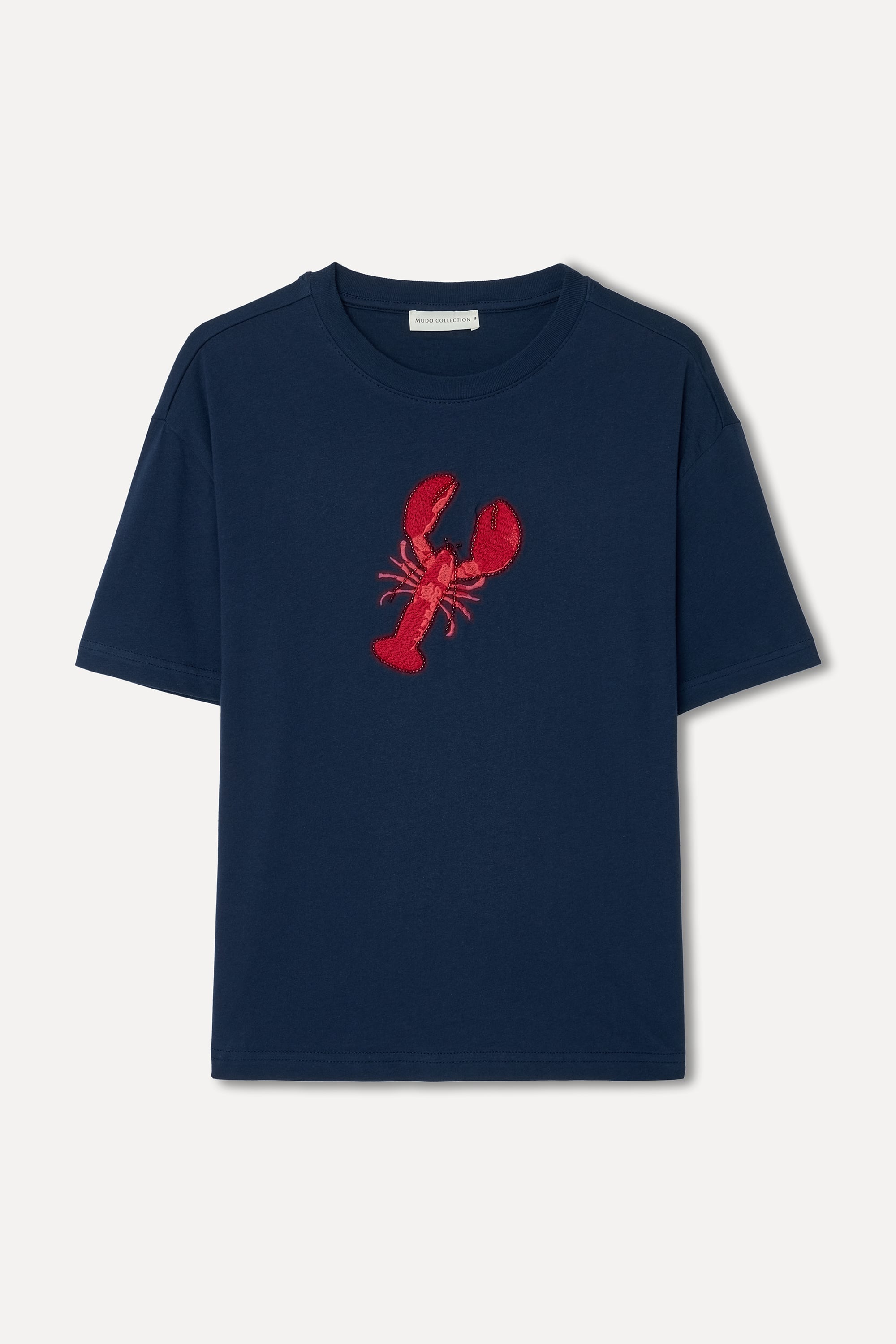 Kadın Lacivert Nakışlı Bisiklet Yaka T-Shirt