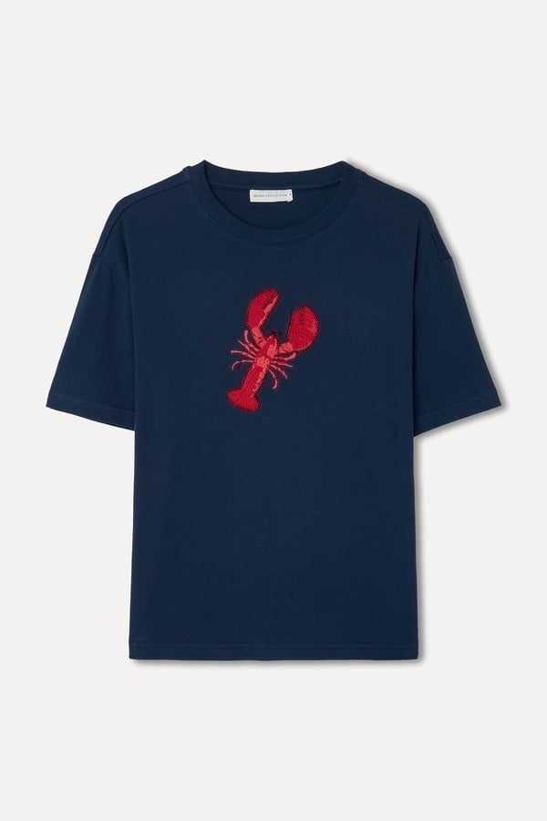 Kadın Lacivert Nakışlı Bisiklet Yaka T-Shirt