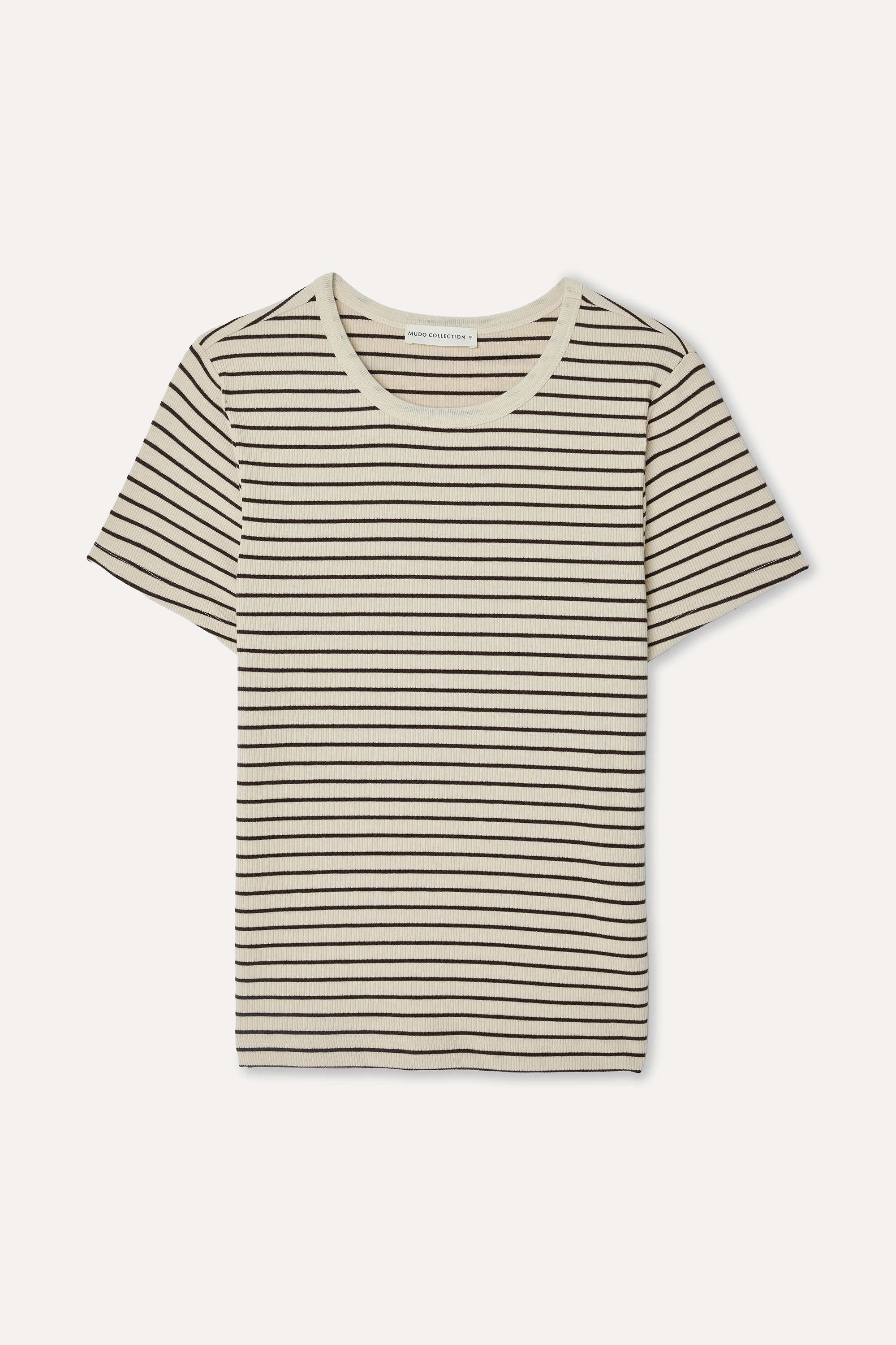 Kadın Sarı Çizgili Fitted Bisiklet Yaka T-Shirt