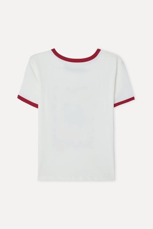 Kadın Kırık Beyaz Baskılı Bisiklet Yaka T-Shirt