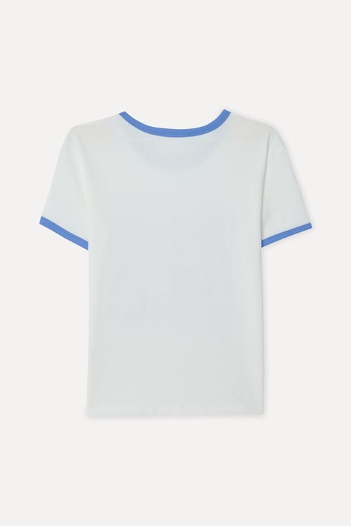 Kadın Kırık Beyaz Loose Fit Bisiklet Yaka T-Shirt