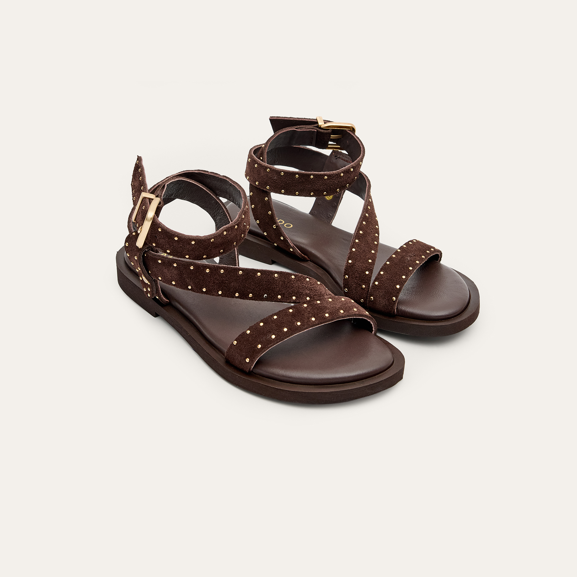 Kadın Kahverengi Zımba Detaylı Deri Sandalet