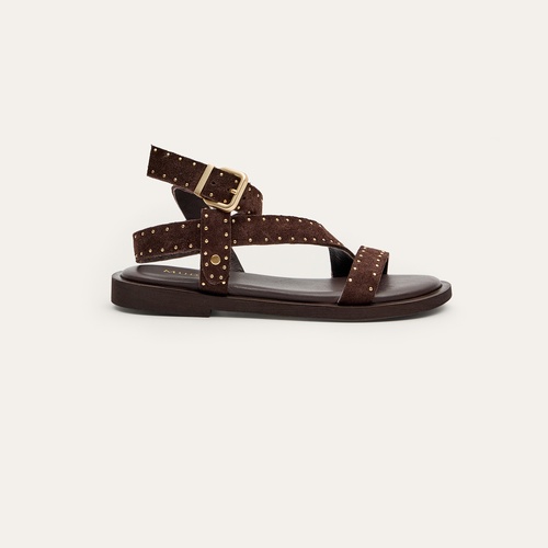 Kadın Kahverengi Zımba Detaylı Deri Sandalet