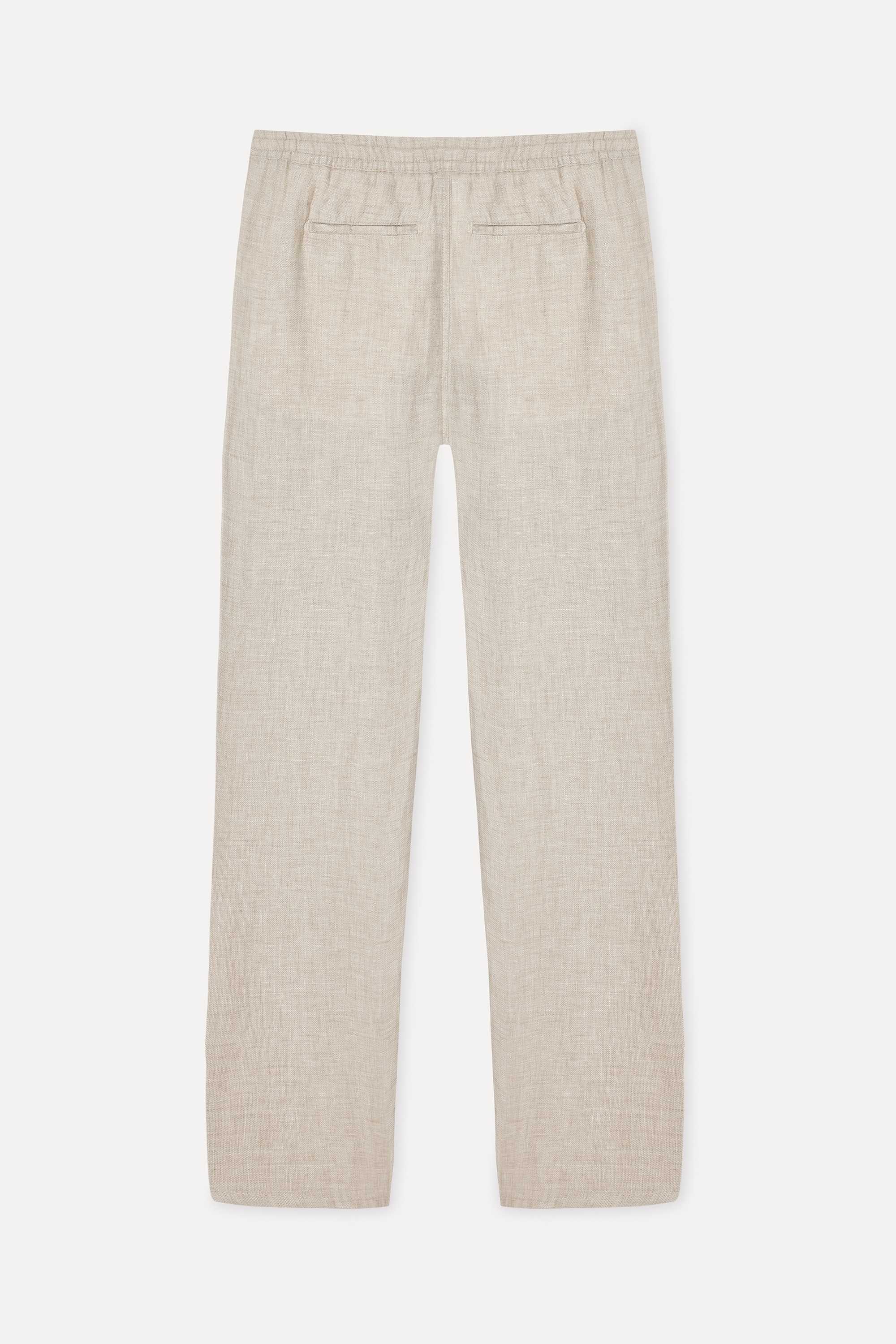 Erkek Bej Rengi Beli Bağlamalı Straight Fit Keten Pantolon