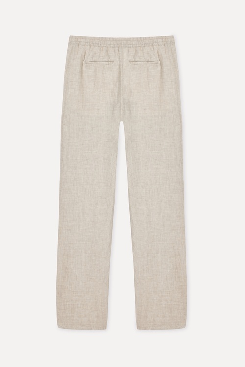 Erkek Bej Rengi Beli Bağlamalı Straight Fit Keten Pantolon
