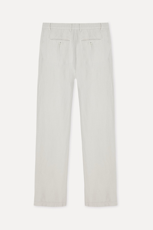 Erkek Bej Rengi Straight Fit Keten Karışımlı Pantolon