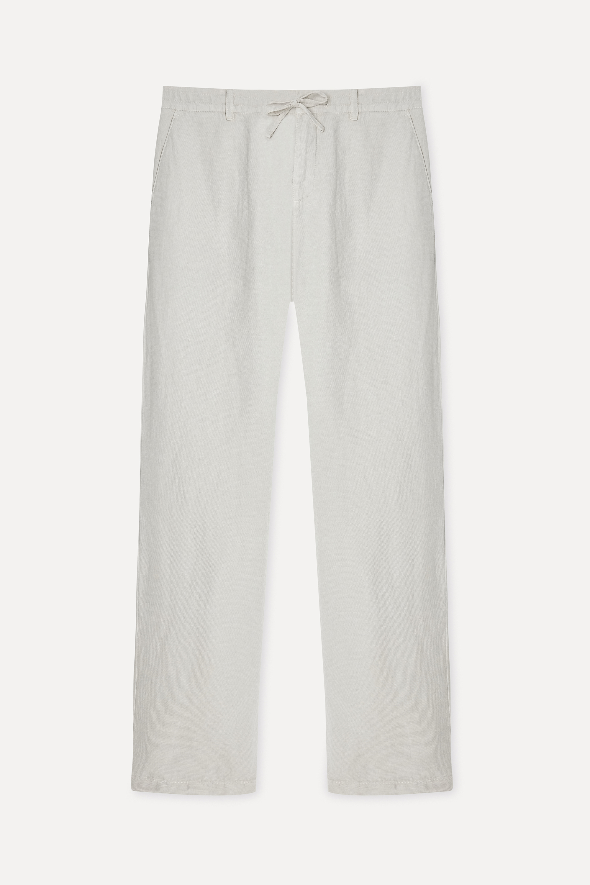 Erkek Bej Rengi Straight Fit Keten Karışımlı Pantolon