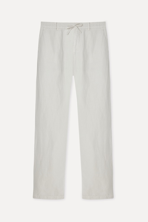 Erkek Bej Rengi Straight Fit Keten Karışımlı Pantolon