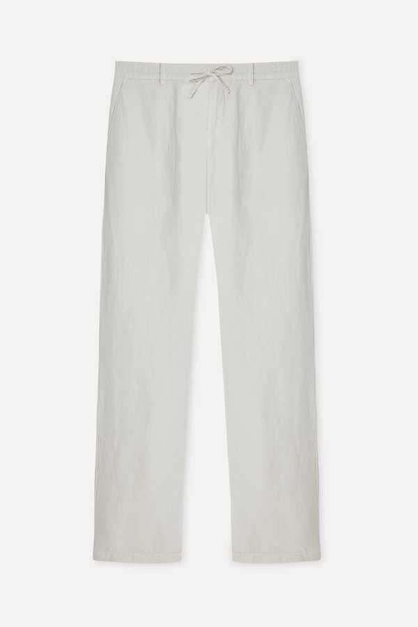 Erkek Bej Rengi Straight Fit Keten Karışımlı Pantolon