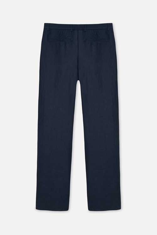 Erkek Lacivert Straight Fit Keten Pantolon