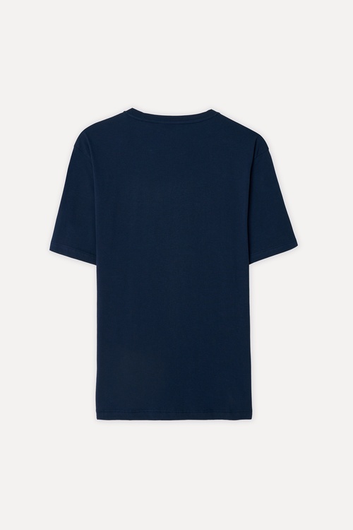 Erkek Lacivert Baskılı Oversize Bisiklet Yaka T-Shirt