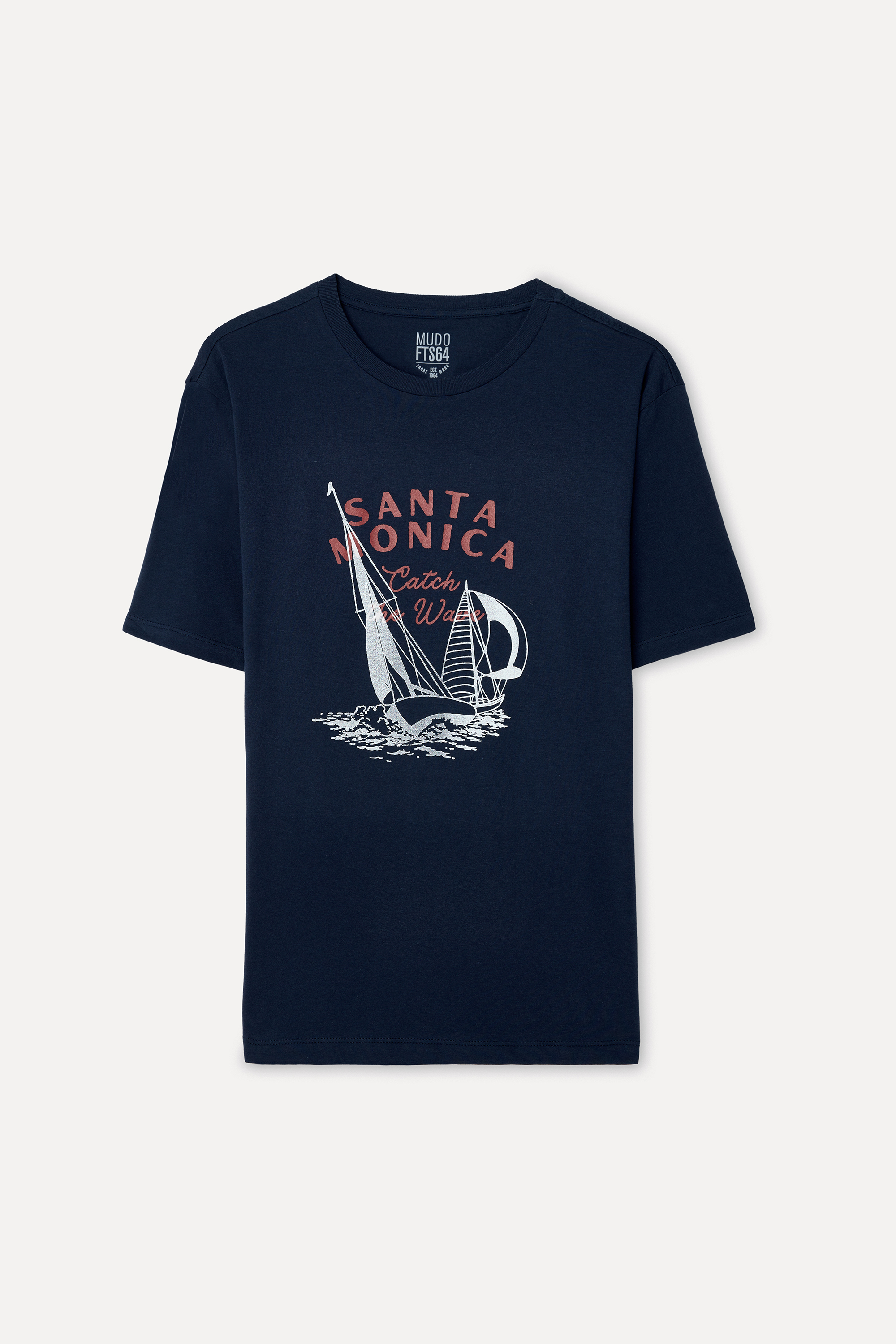 Erkek Lacivert Baskılı Oversize Bisiklet Yaka T-Shirt