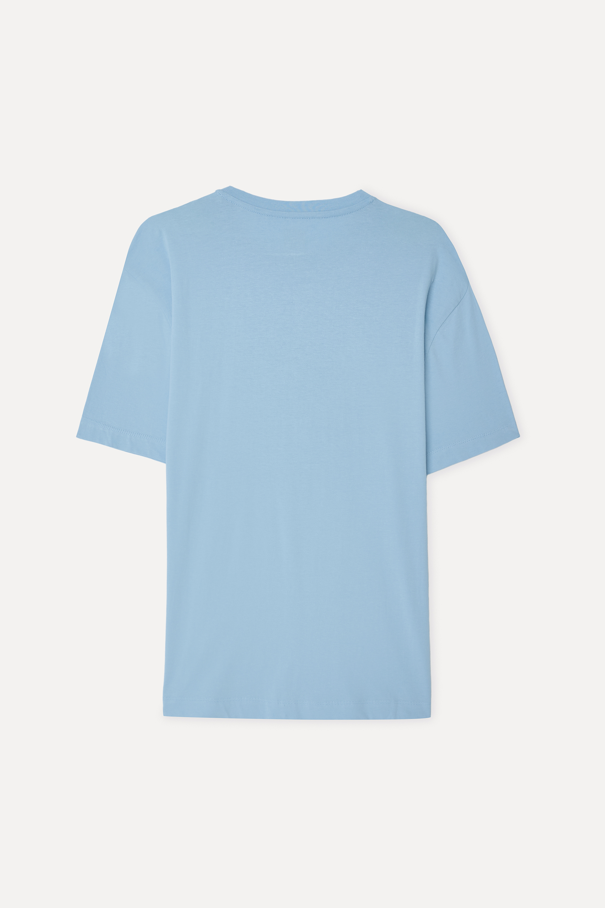 Erkek Mavi Baskılı Oversize Bisiklet Yaka T-Shirt