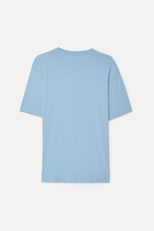  Erkek Mavi Baskılı Oversize Bisiklet Yaka T-Shirt