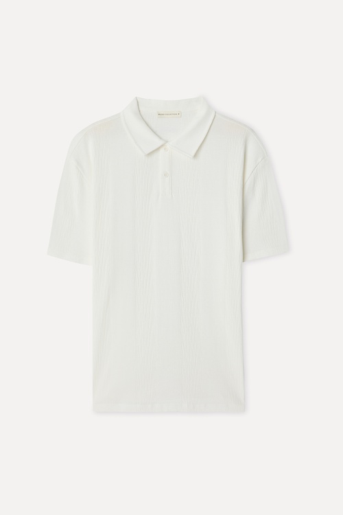 Erkek Kırık Beyaz Comfort Fit Polo Yaka T-Shirt