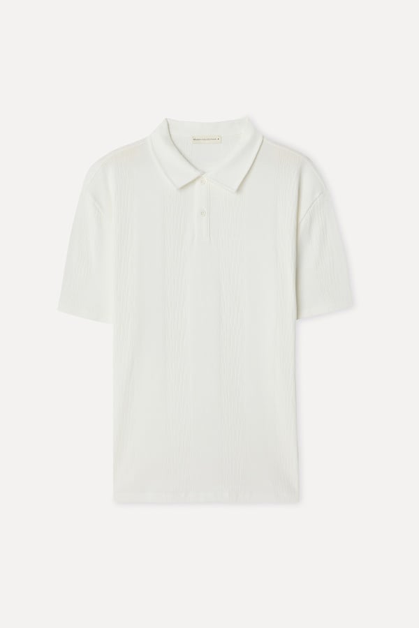 Erkek Kırık Beyaz Comfort Fit Polo Yaka T-Shirt