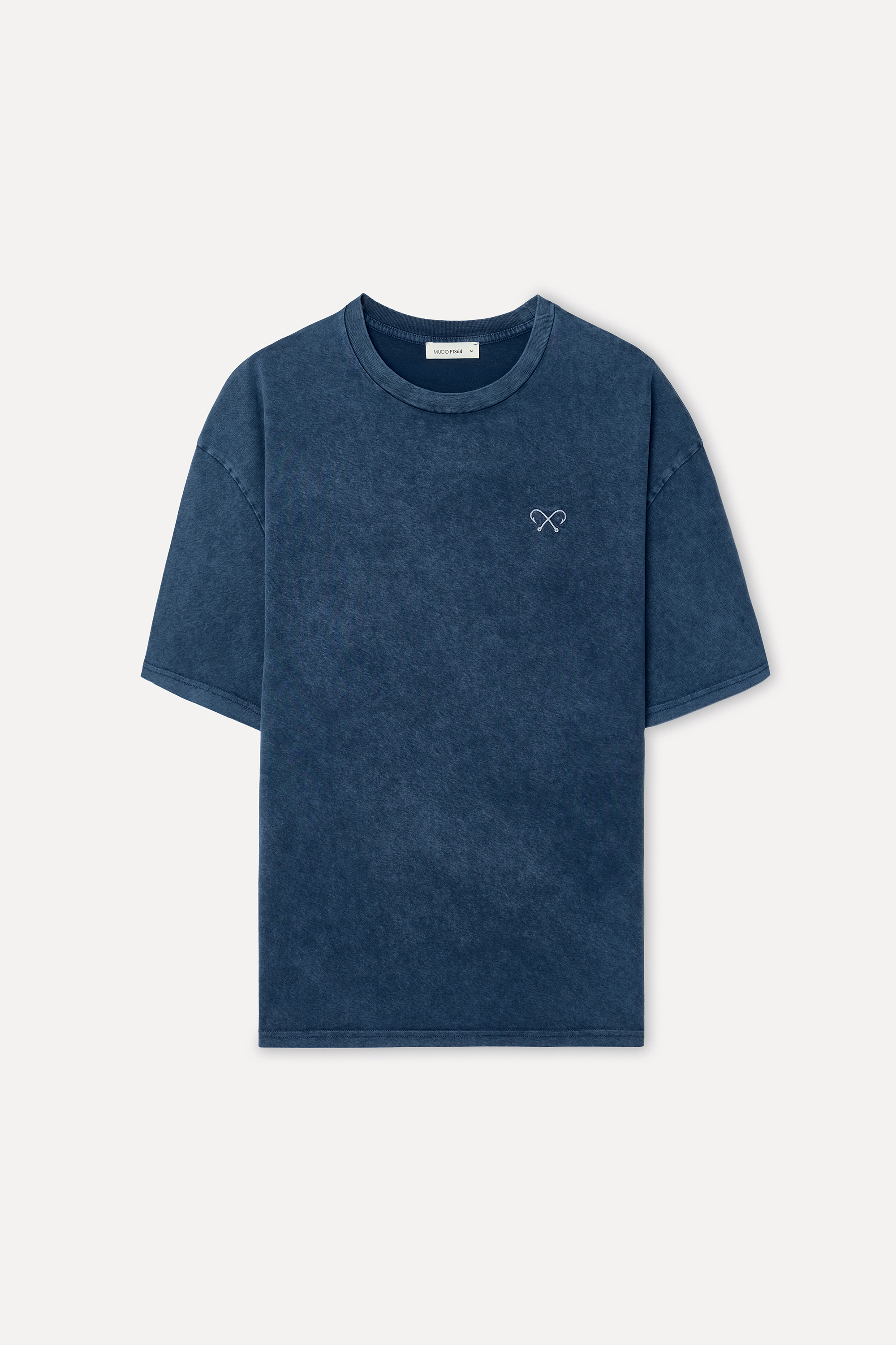 Erkek Lacivert Nakışlı Oversize Bisiklet Yaka T-Shirt