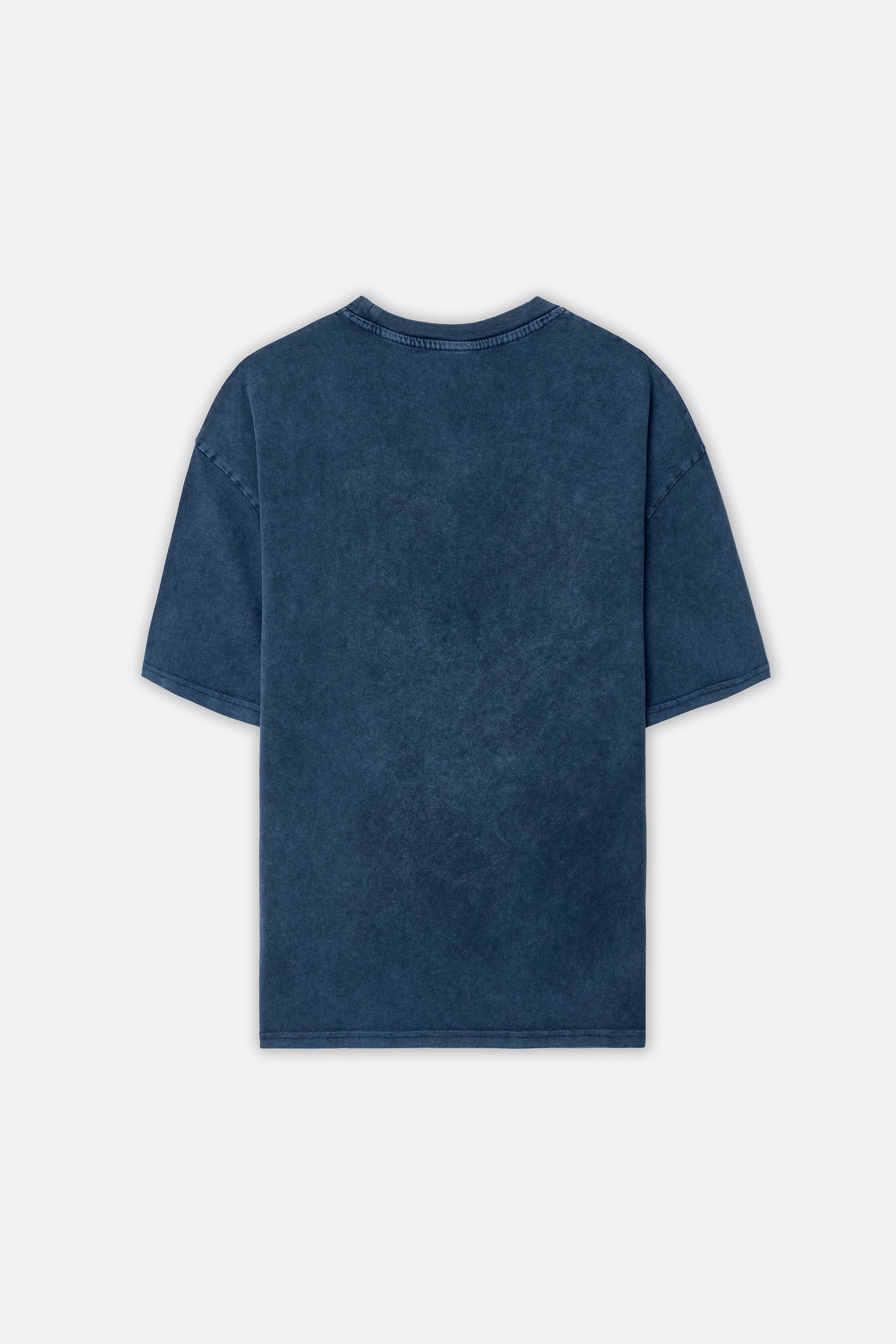 Erkek Lacivert Nakışlı Oversize Bisiklet Yaka T-Shirt