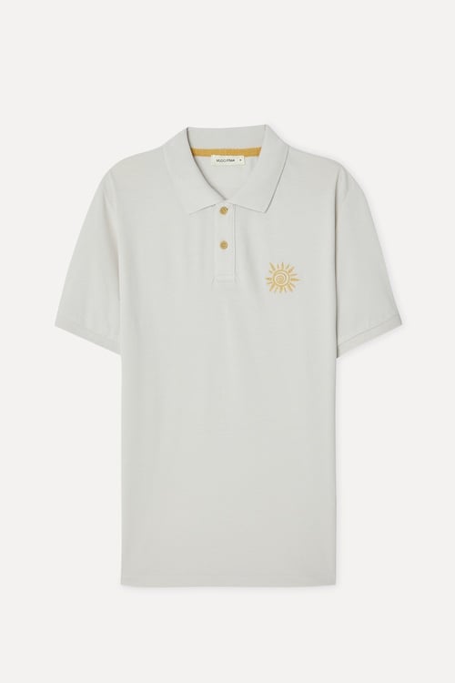 Erkek Kırık Beyaz Nakışlı Polo Yaka T-Shirt