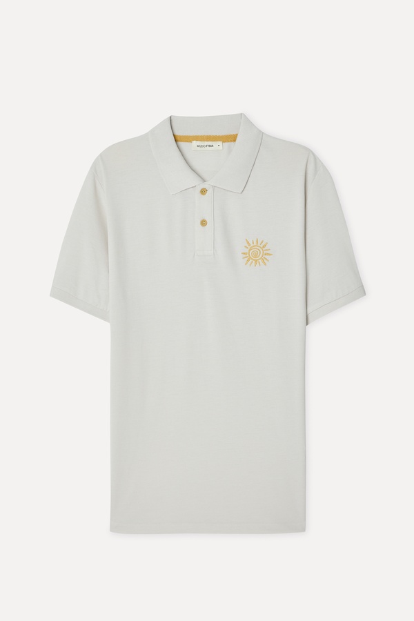 Erkek Kırık Beyaz Nakışlı Polo Yaka T-Shirt