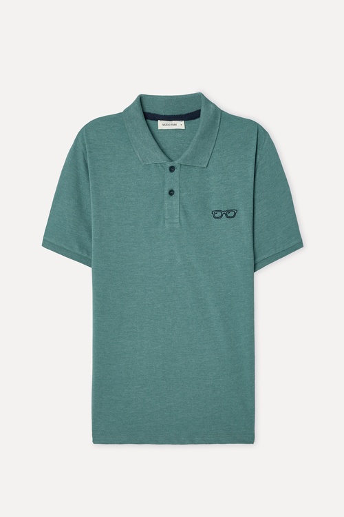  Erkek Yeşil Nakışlı Polo Yaka T-Shirt