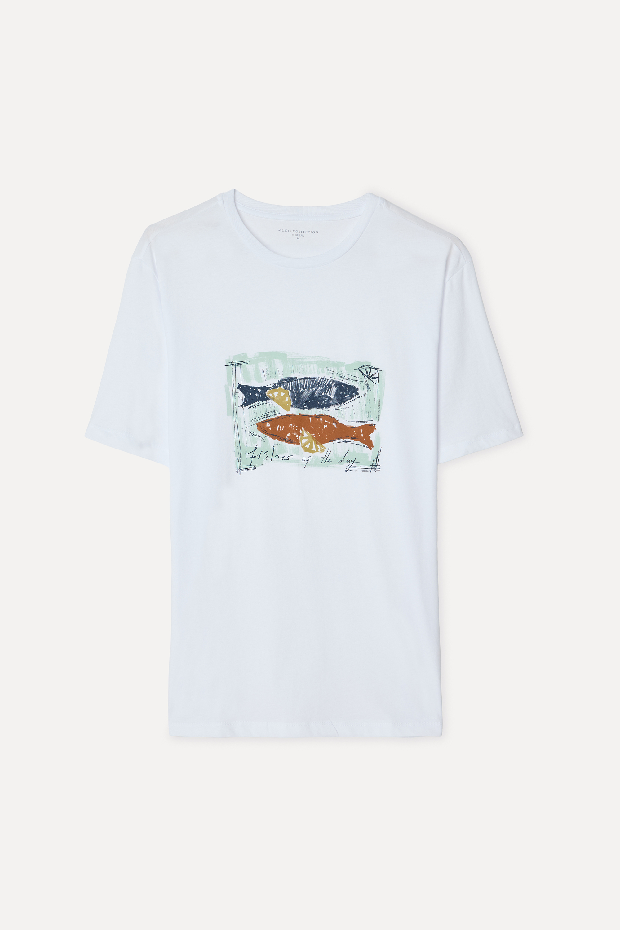 Erkek Beyaz Baskılı Bisiklet Yaka T-Shirt