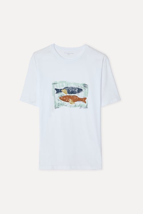 Erkek Beyaz Baskılı Bisiklet Yaka T-Shirt
