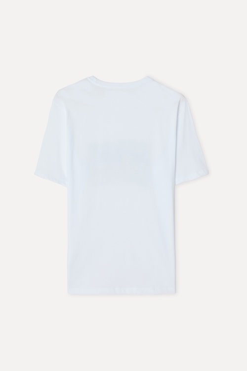 Erkek Beyaz Baskılı Bisiklet Yaka T-Shirt