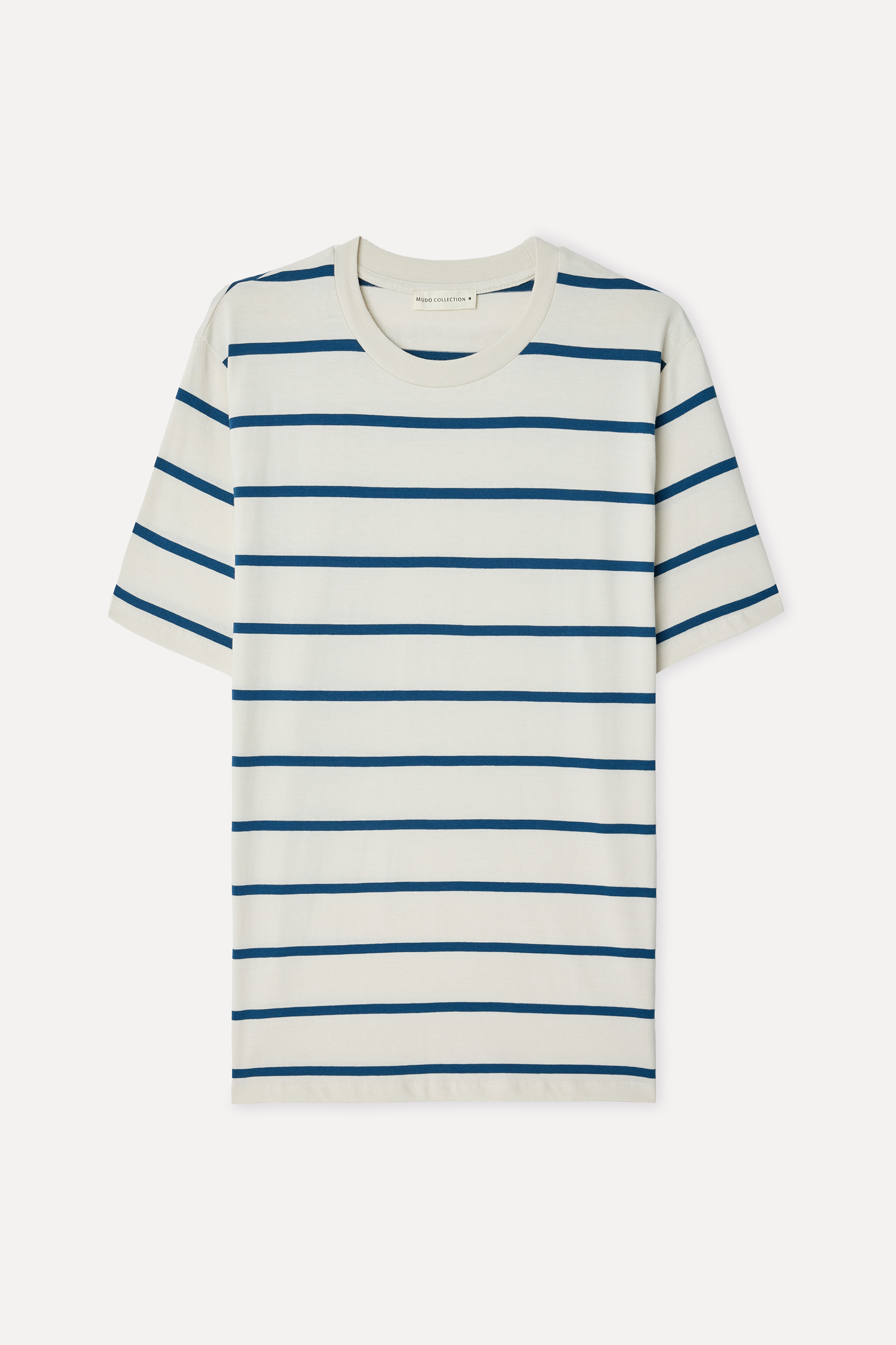 Mudo Erkek Kırık Beyaz Çizgili Comfort Fit Bisiklet Yaka T-Shirt