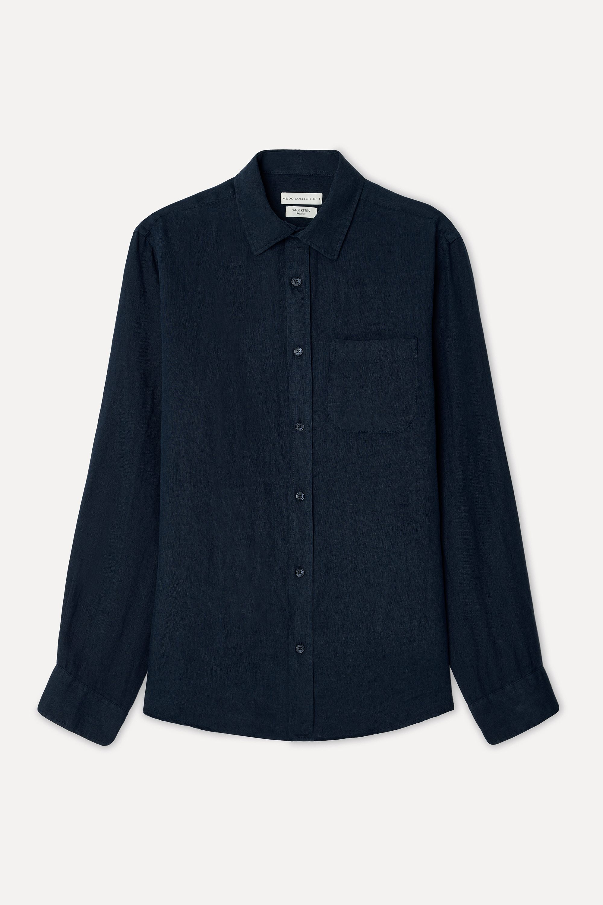 Erkek Lacivert Regular Fit Uzun Kollu Keten Gömlek