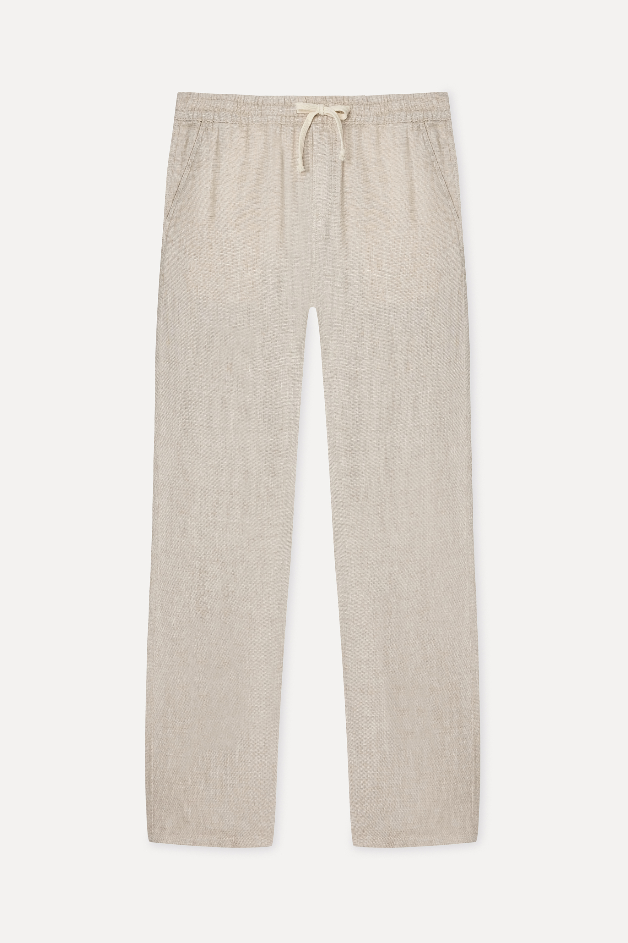 Erkek Bej Rengi Beli Bağlamalı Straight Fit Keten Pantolon