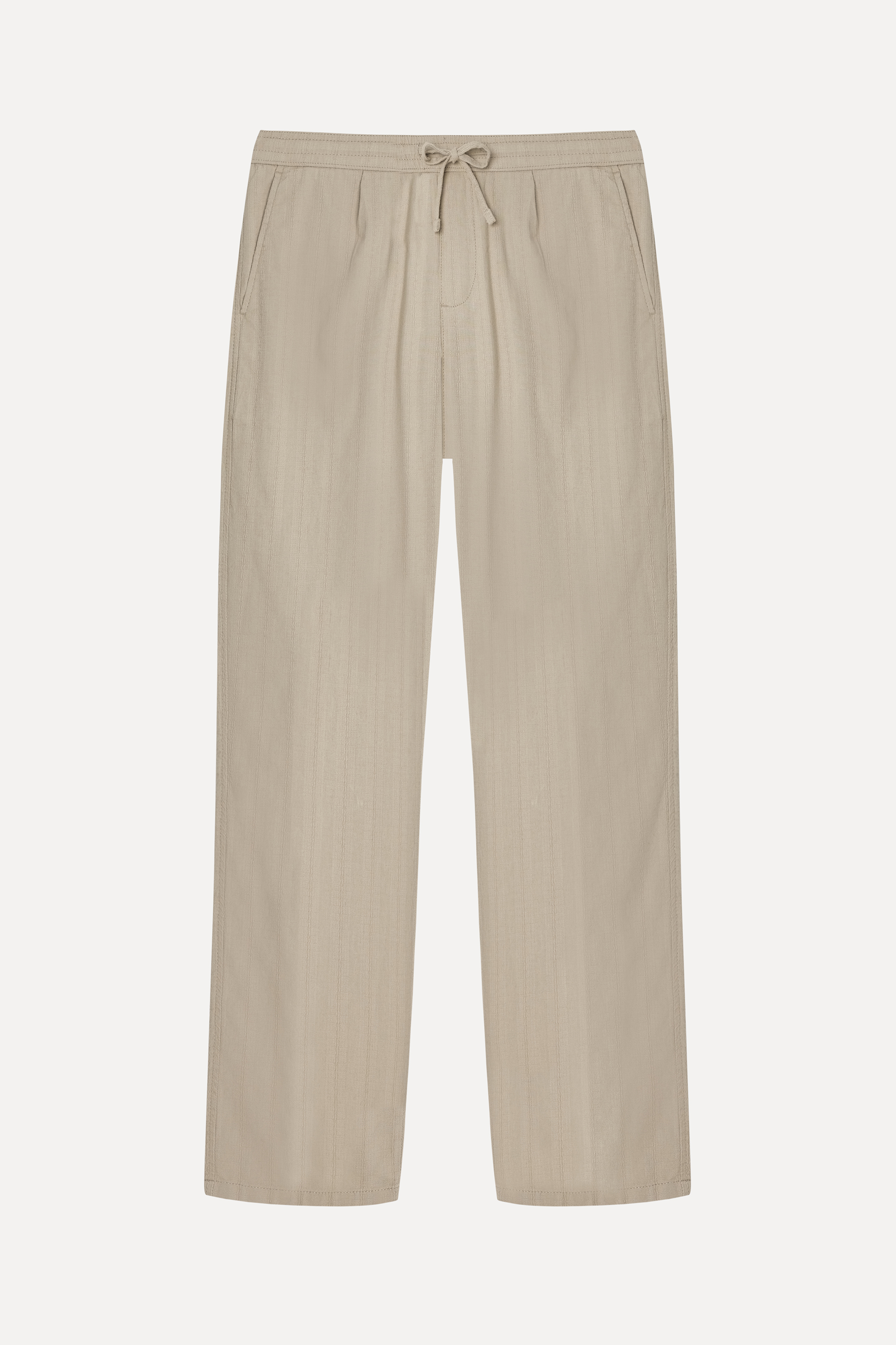 Erkek Bej Rengi Tekstürlü Straight Fit Chino Pantolon
