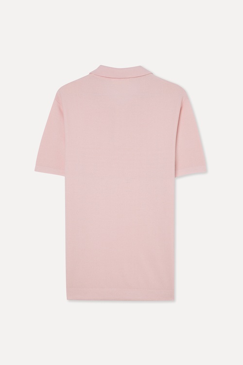  Erkek Pembe Düğmeli Polo Yaka Kısa Kollu Triko Kazak