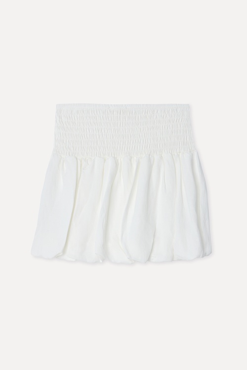 Kadın Beyaz Comfort Fit Keten Karışımlı Mini Etek