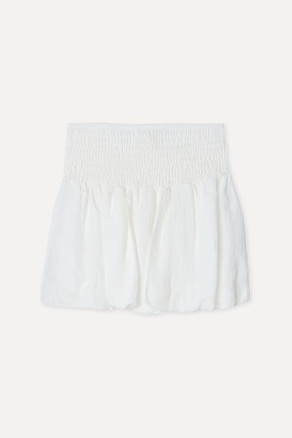 Kadın Beyaz Comfort Fit Keten Karışımlı Mini Etek