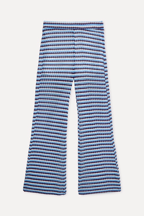 Kadın Mürdüm Çizgili Flare Fit Pantolon