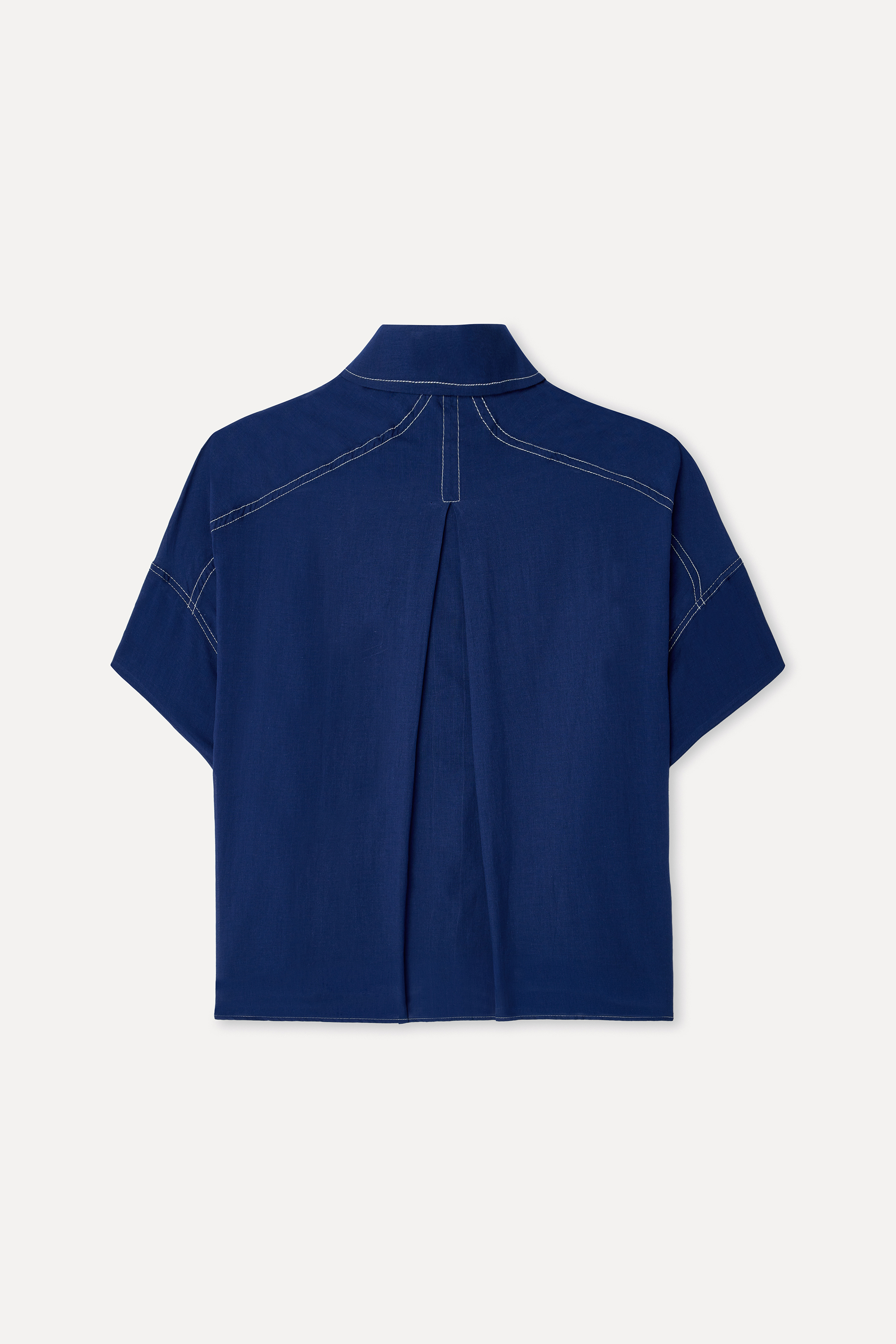 Kadın Lacivert Oversize Kısa Kollu Keten Gömlek