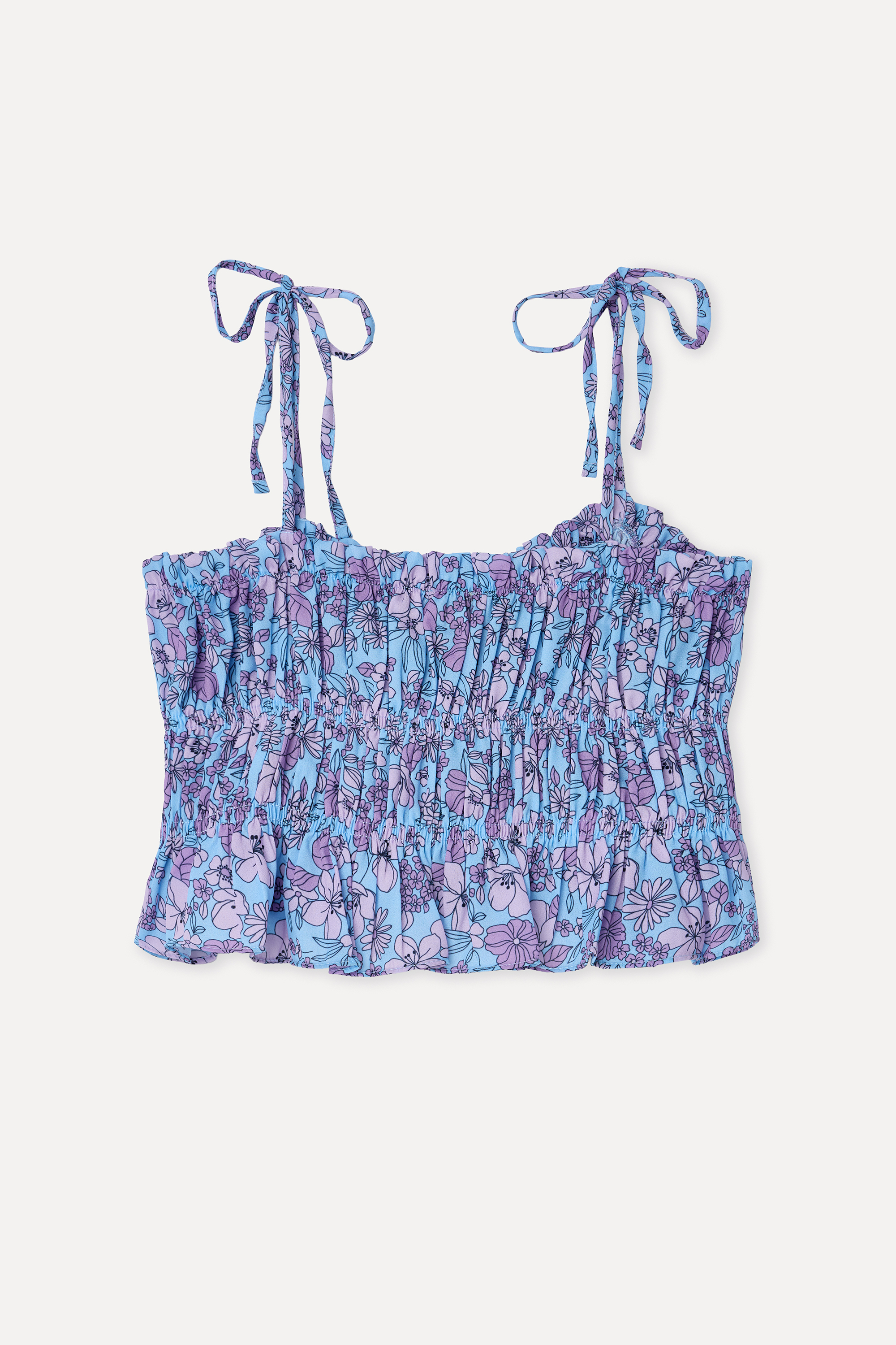 Kadın Mavi Desenli Bağlamalı Kolsuz Crop Bluz