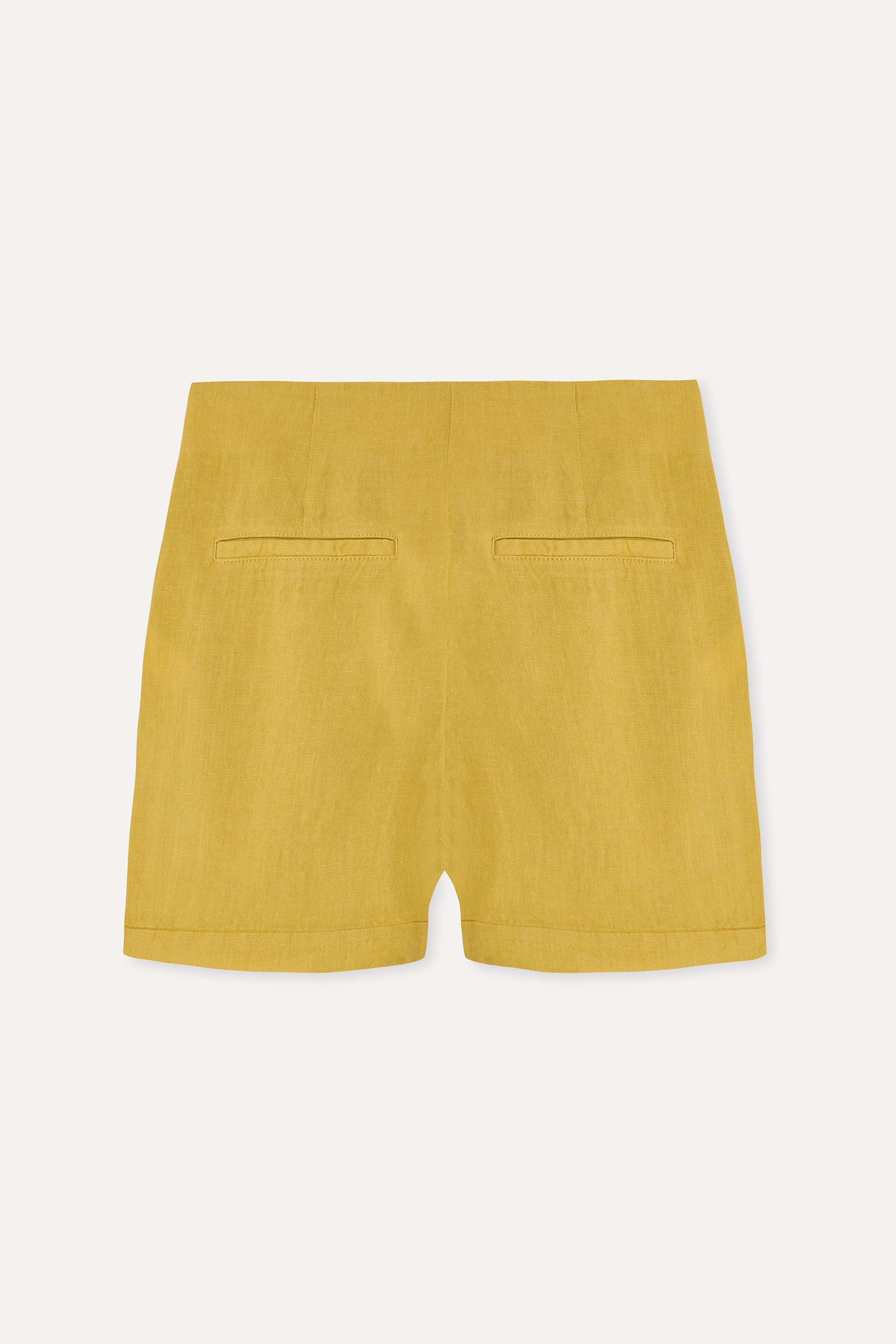 Kadın Hardal Rengi Comfort Fit Keten Şort