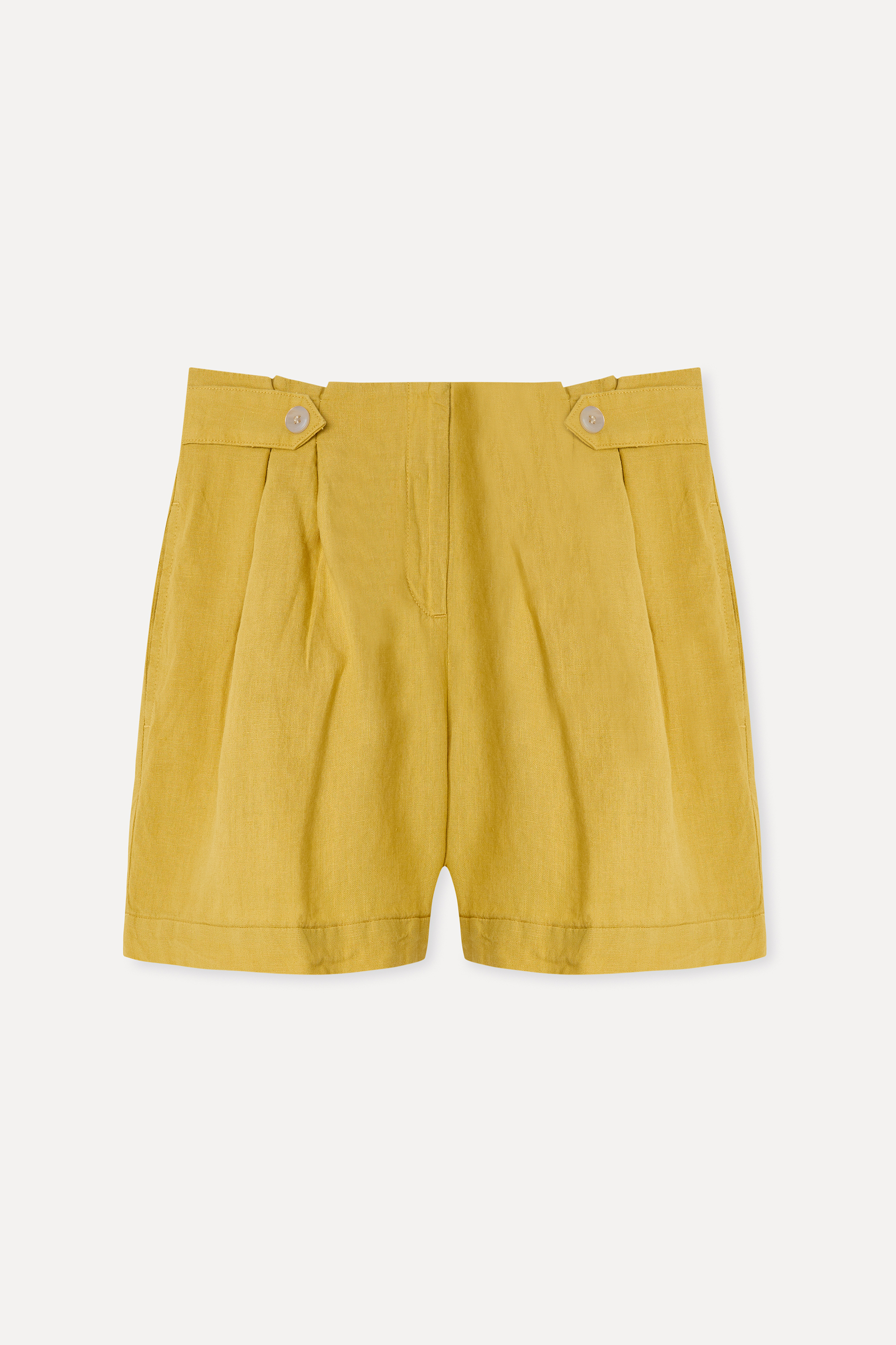 Kadın Hardal Rengi Comfort Fit Keten Şort