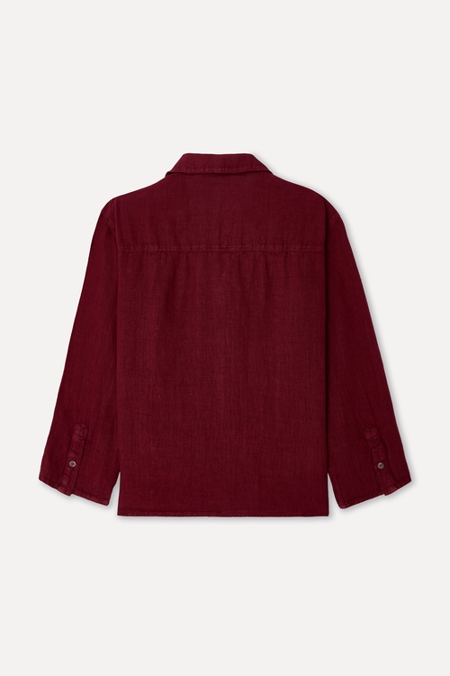 Kadın Bordo Oversize Resort Yaka Keten Gömlek