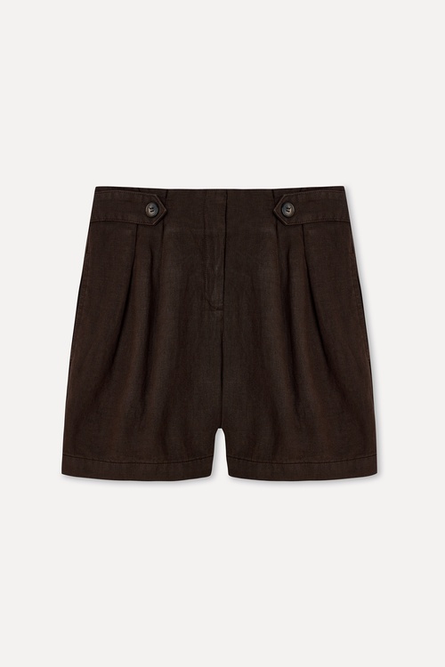 Kadın Kahverengi Comfort Fit Keten Şort