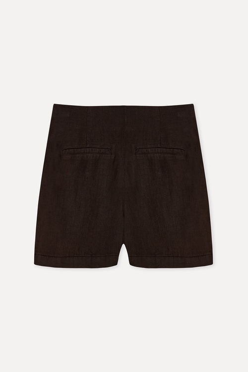 Kadın Kahverengi Comfort Fit Keten Şort