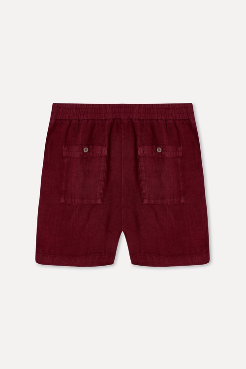 Kadın Bordo Relax Fit Keten Şort