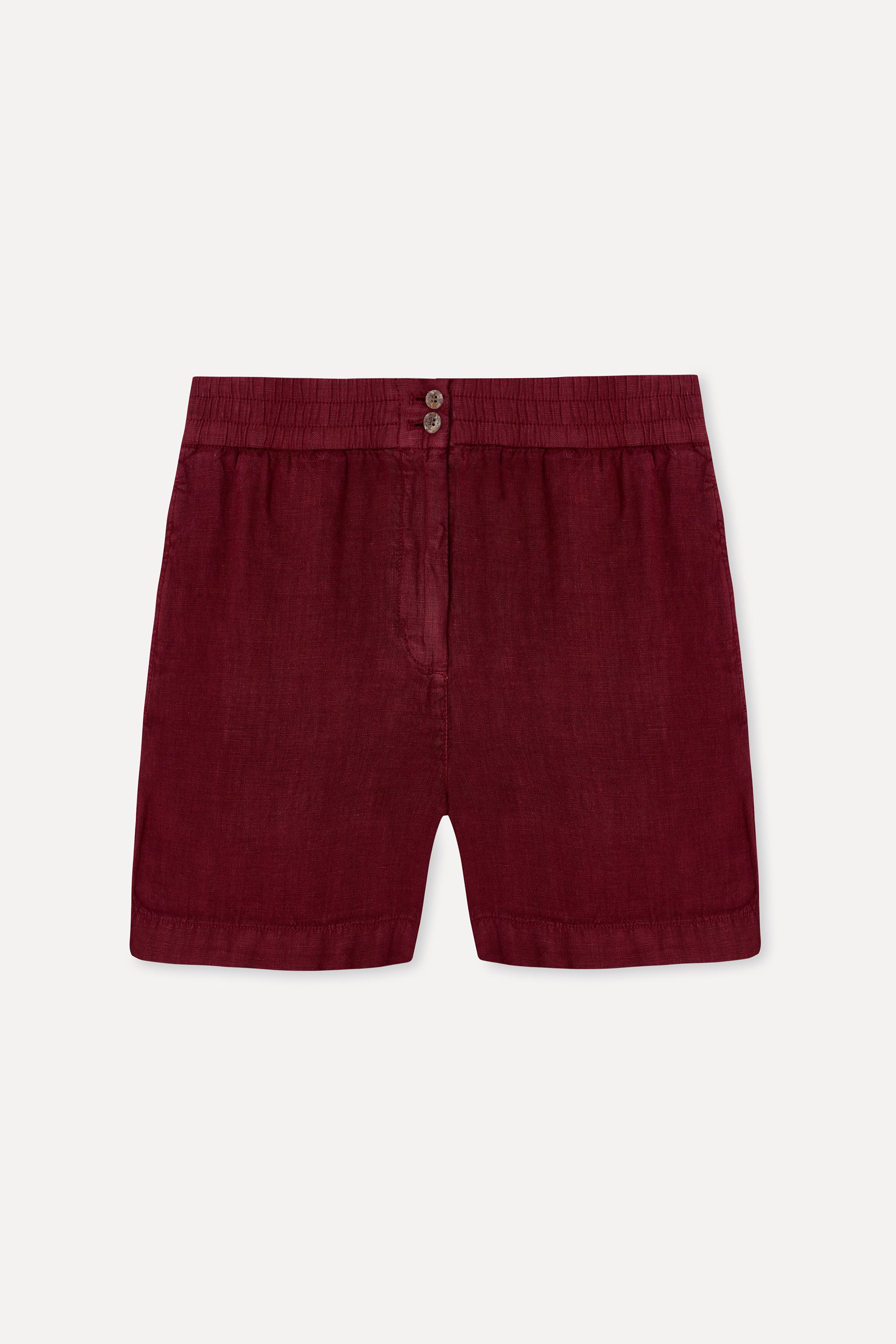 Kadın Bordo Relax Fit Keten Şort