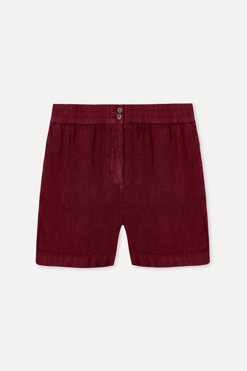 Kadın Bordo Relax Fit Keten Şort