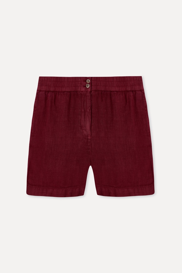 Kadın Bordo Relax Fit Keten Şort