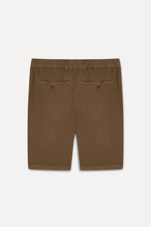 Erkek Kahverengi Straight Fit Keten Karışımlı Şort