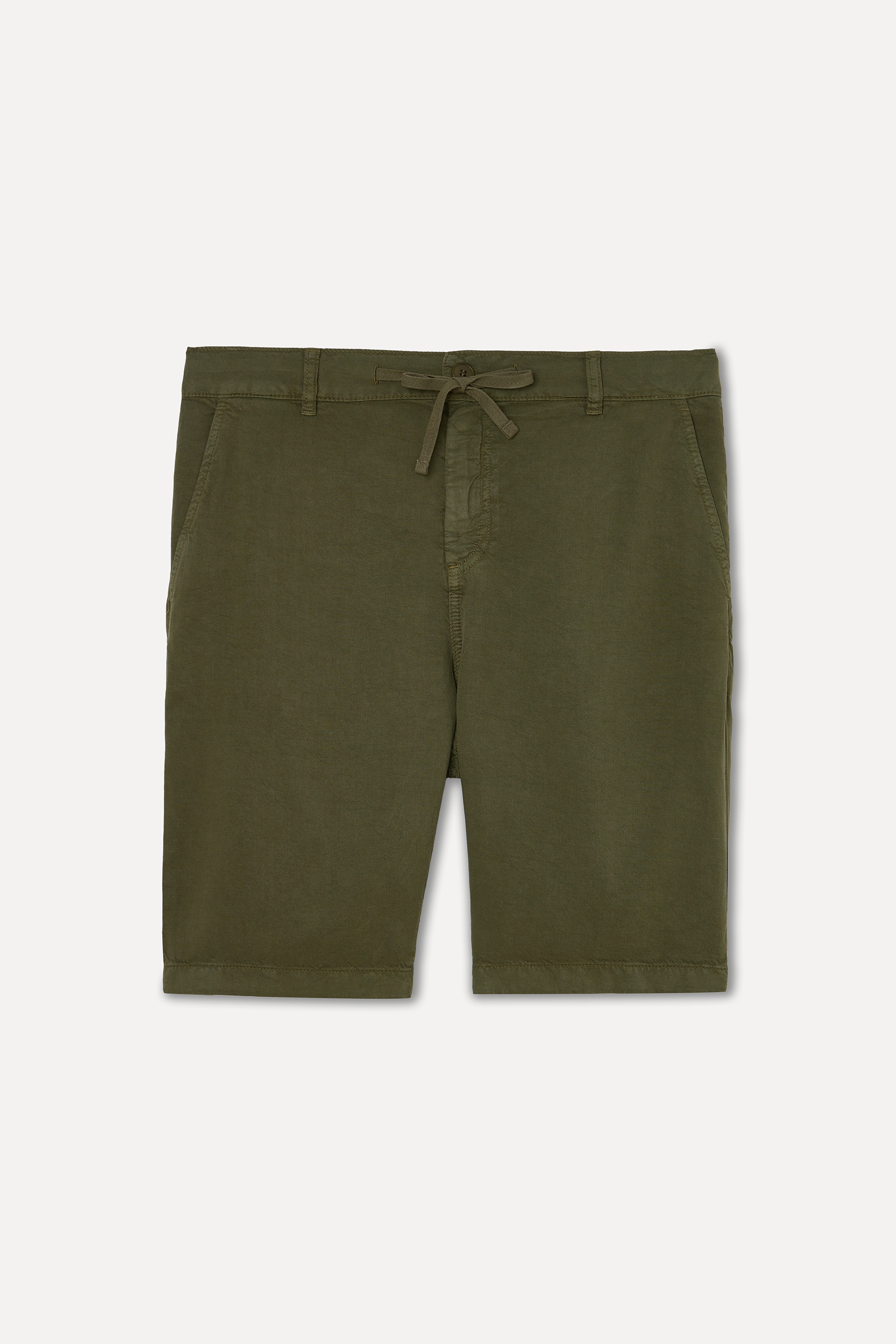 Erkek Haki Straight Fit Keten Karışımlı Şort