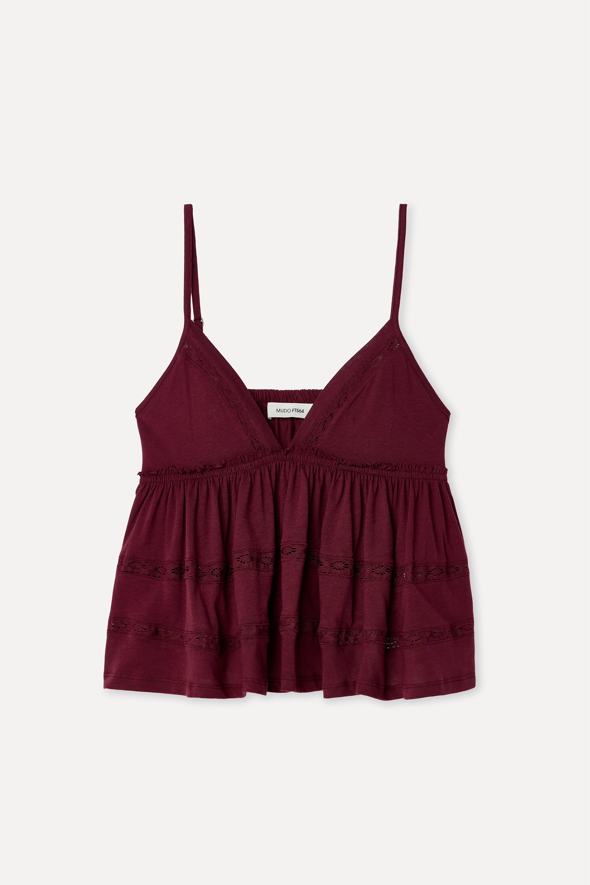 Kadın Bordo Fırfırlı Loose Fit V Yaka Kolsuz Bluz